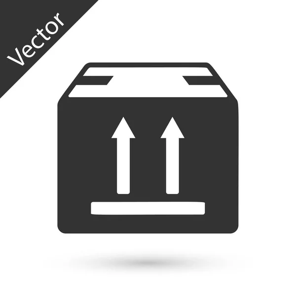 Caja de cartón gris con icono de símbolo de tráfico aislado sobre fondo blanco. Caja, paquete, signo de paquete. Entrega, transporte y envío. Ilustración vectorial — Vector de stock