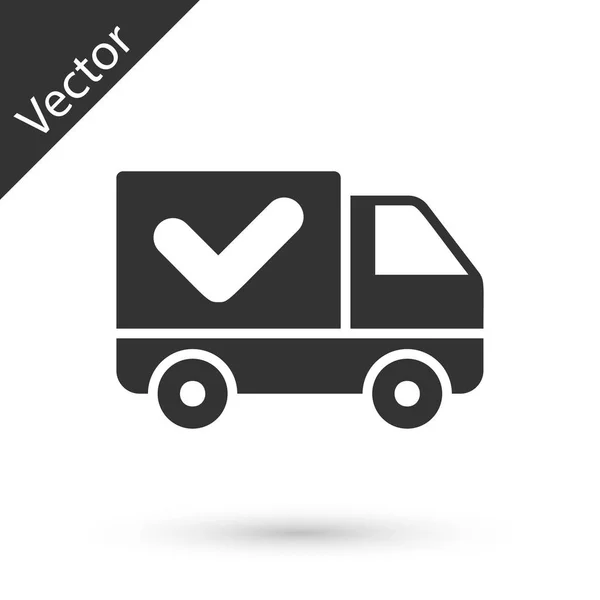Camion de livraison gris avec icône de coche isolé sur fond blanc. Illustration vectorielle — Image vectorielle