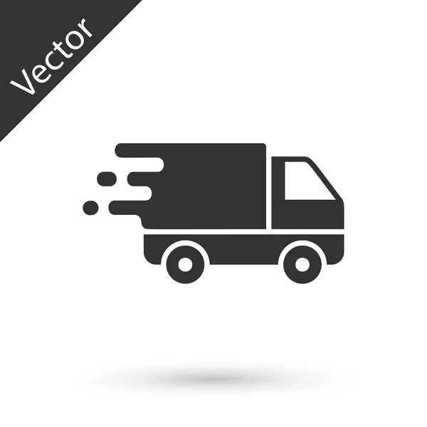 Szürke Delivery teherautó mozgás ikon izolált fehér háttér. Gyors szállítás szállítási teherautó. Vektoros illusztráció — Stock Vector