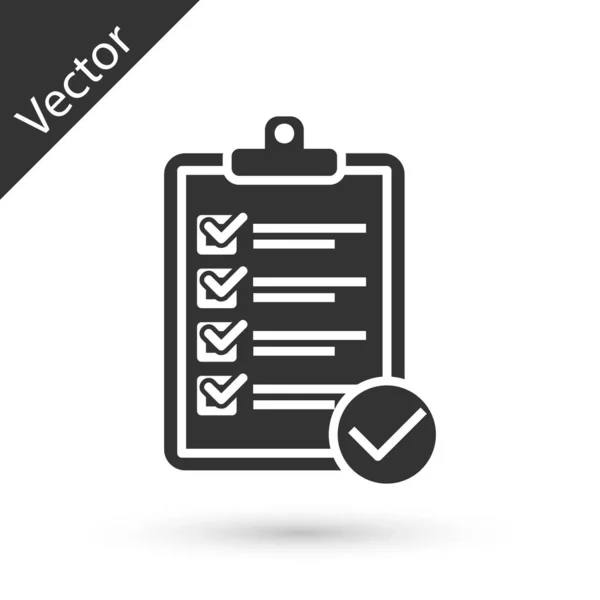 Grey Verification of delivery list clipboard and pen icon isolated on white background. Vector Illustration — Stock Vector
