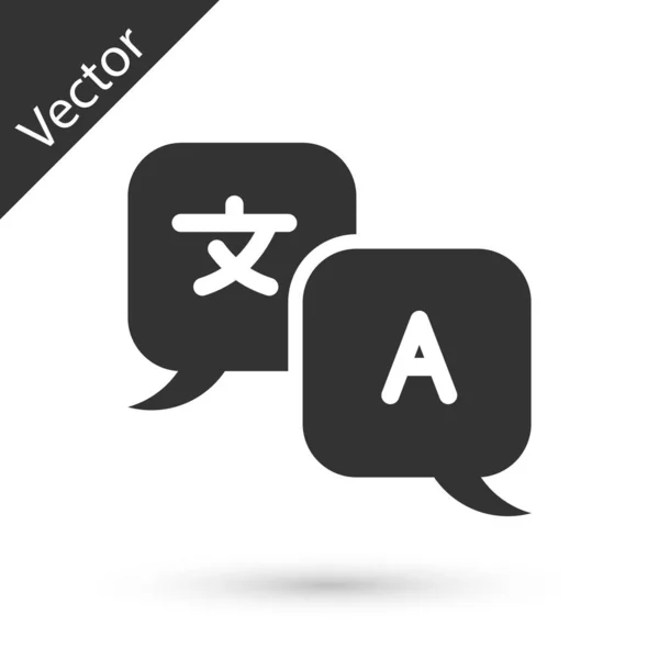 Icono del traductor gris aislado sobre fondo blanco. Iconos de conversación en idiomas extranjeros en burbuja de conversación de chat. Traduciendo concepto. Ilustración vectorial — Vector de stock