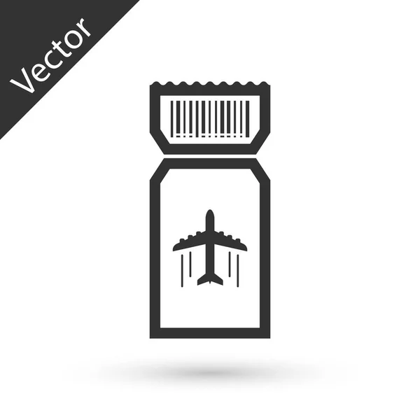 Grey Airline ticket icon isolated on white background. Plane ticket. Vector Illustration — Stock Vector