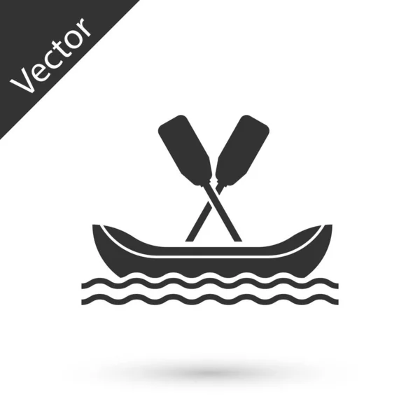 Ícone de barco Rafting cinza isolado no fundo branco. Caiaque com pás. Esportes aquáticos, esportes radicais, férias, férias, construção de equipe. Ilustração vetorial — Vetor de Stock