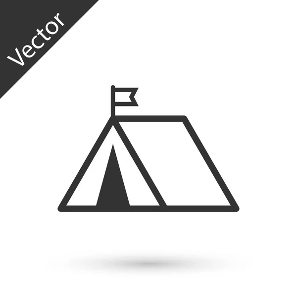 Tienda Turística Gris con icono de bandera aislada sobre fondo blanco. Símbolo camping. Ilustración vectorial — Archivo Imágenes Vectoriales
