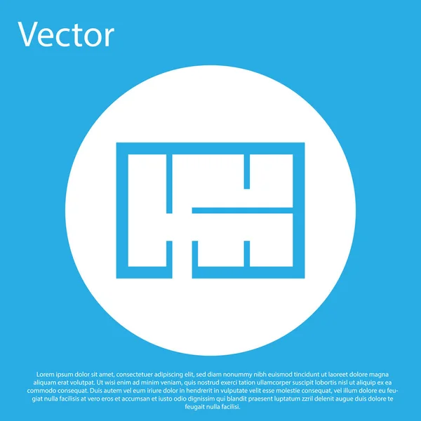 Blaues Haus Plan Symbol isoliert auf blauem Hintergrund. weißer Kreis-Knopf. Vektorillustration — Stockvektor