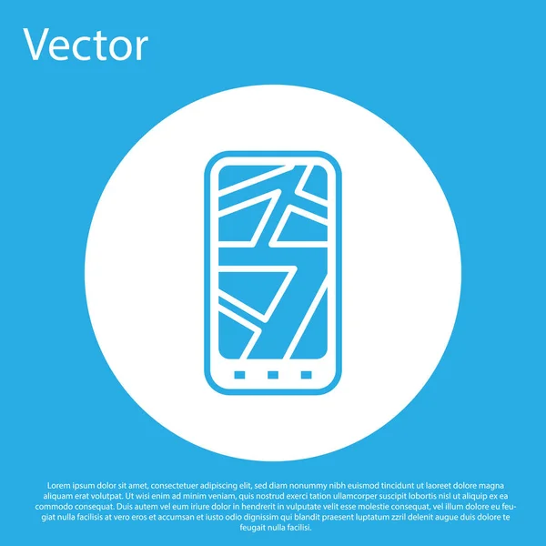 Blaue Infografik des Navigationssymbols für Stadtpläne isoliert auf blauem Hintergrund. Konzeption der mobilen App Interface. Geolacation-Konzept. Weißer Kreis-Knopf. Vektorillustration — Stockvektor