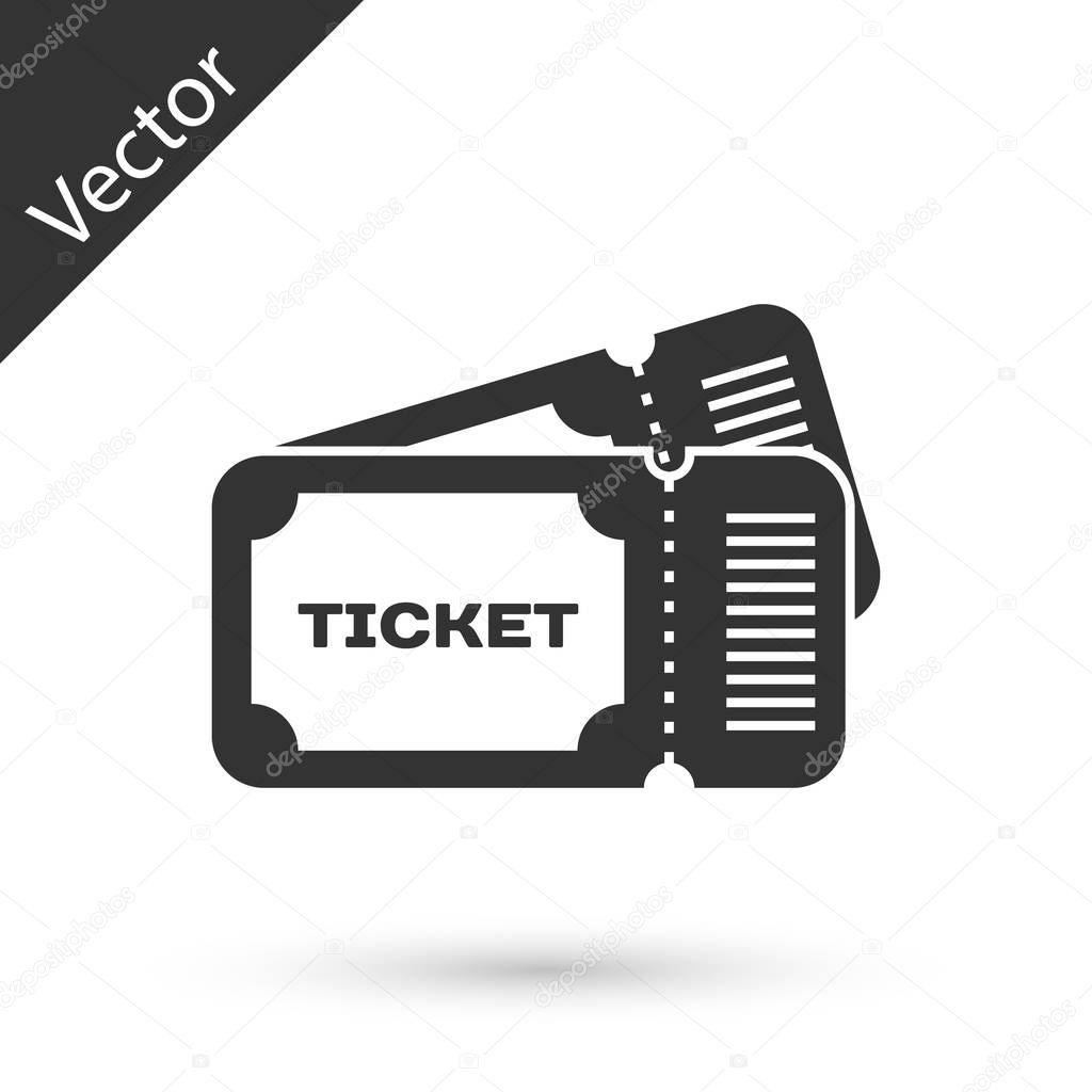 Grey Ticket icon isolated on white background. Vector Illustration