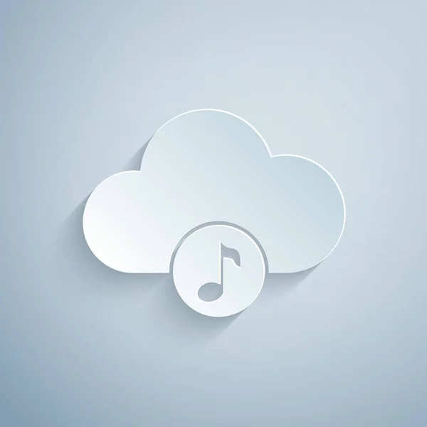 Paper cut Icône de service de streaming de musique isolée sur fond gris. Cloud Computing sonore, streaming multimédia en ligne, chanson en ligne, onde audio. Style art du papier. Illustration vectorielle — Image vectorielle