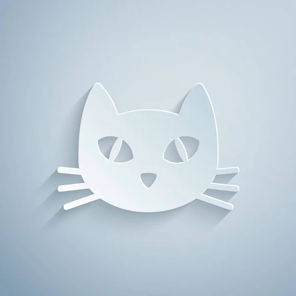 Střih papíru ikona Cat je izolovaná na šedém pozadí. Styl papírového umění. Vektorová ilustrace — Stockový vektor