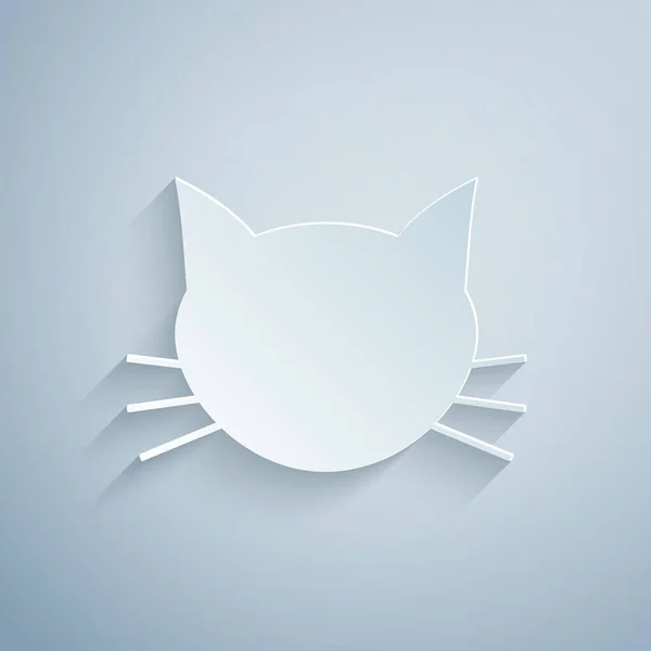 Střih papíru ikona Cat je izolovaná na šedém pozadí. Styl papírového umění. Vektorová ilustrace — Stockový vektor