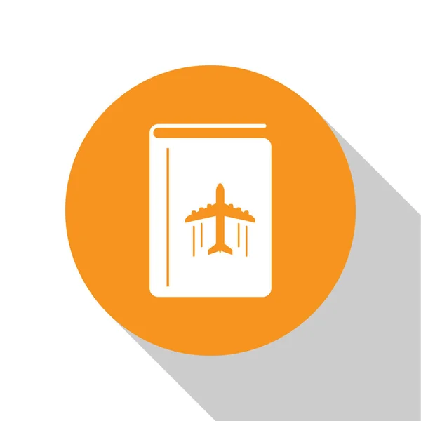 Weißes Cover-Buch-Reiseführer-Symbol isoliert auf weißem Hintergrund. orange Kreis-Taste. Vektorillustration — Stockvektor