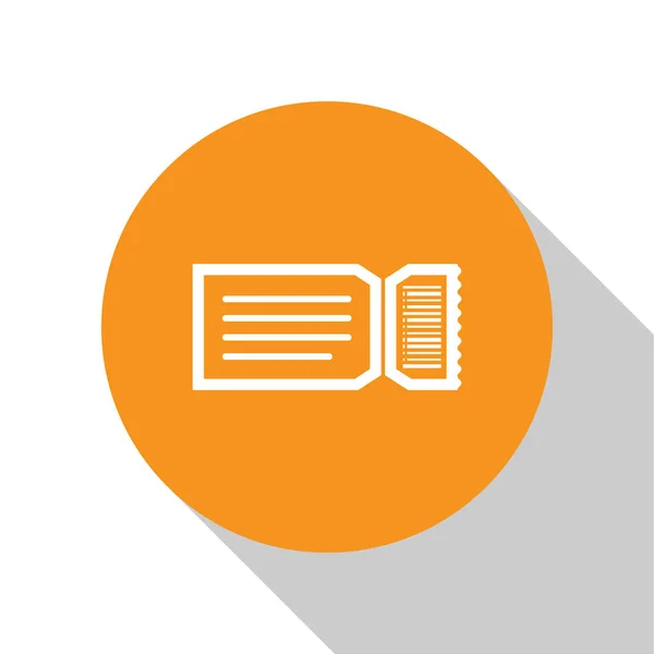 Icono de billete blanco aislado sobre fondo blanco. Botón círculo naranja. Ilustración vectorial — Archivo Imágenes Vectoriales
