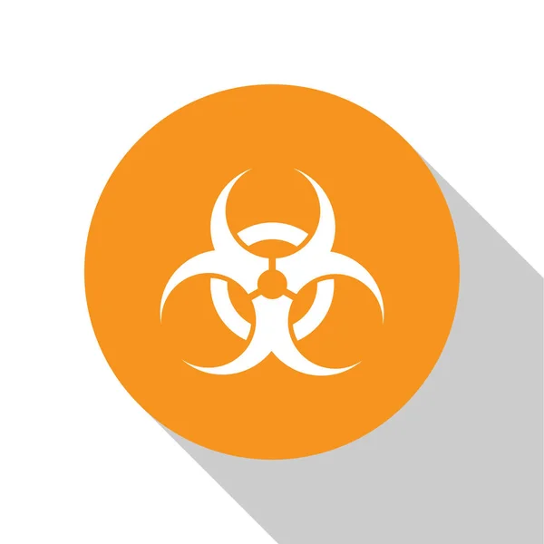 Fehér Biohazard szimbólum ikon elszigetelt fehér háttér. Narancssárga kör gomb. Vektoros illusztráció — Stock Vector