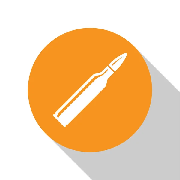 Icono de bala blanca aislado sobre fondo blanco. Botón círculo naranja. Ilustración vectorial — Archivo Imágenes Vectoriales