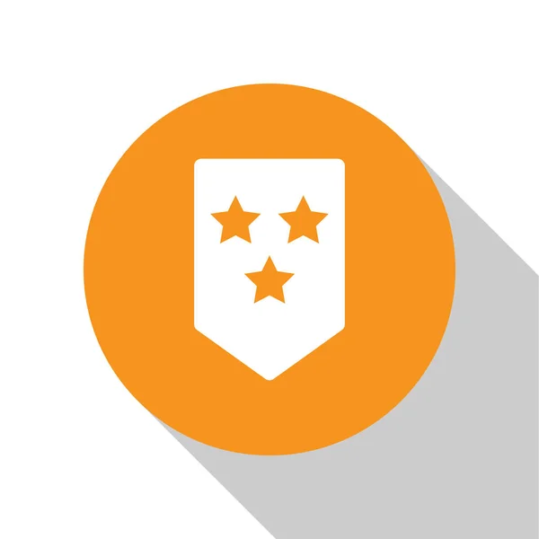 Icona Chevron bianca isolata su sfondo bianco. Segno di distintivo militare. Pulsante cerchio arancione. Illustrazione vettoriale — Vettoriale Stock