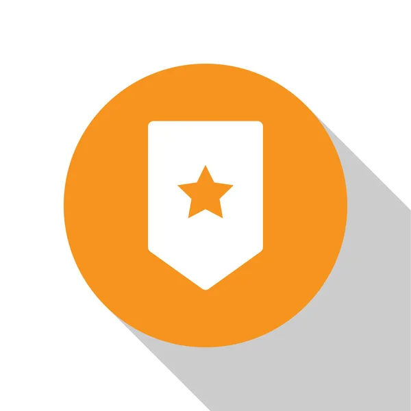 Ícone Chevron branco isolado no fundo branco. Insígnia militar. Botão laranja círculo. Ilustração vetorial — Vetor de Stock