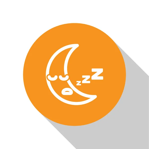 Icono de Luna Blanca aislado sobre fondo blanco. Señal de noche nublada. Sueños del sueño símbolo. Señal de la noche o la cama. Botón círculo naranja. Ilustración vectorial — Vector de stock