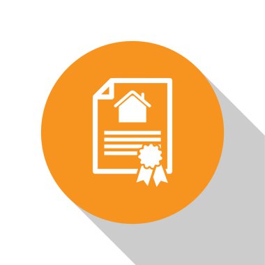 Beyaz Saray sözleşme simgesi beyaz arka plan üzerinde izole. Sözleşme oluşturma hizmeti, belge oluşturma, başvuru formu kompozisyonu. Turuncu daire düğmesi. Vektör İllüstrasyonu