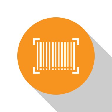 Beyaz Barkod simgesi beyaz arkaplanda izole edildi. Turuncu daire düğmesi. Vektör İllüstrasyonu