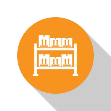 Beyaz Ambar simgesi beyaz arka planda yalıtılmış. Turuncu daire düğmesi. Vektör İllüstrasyonu