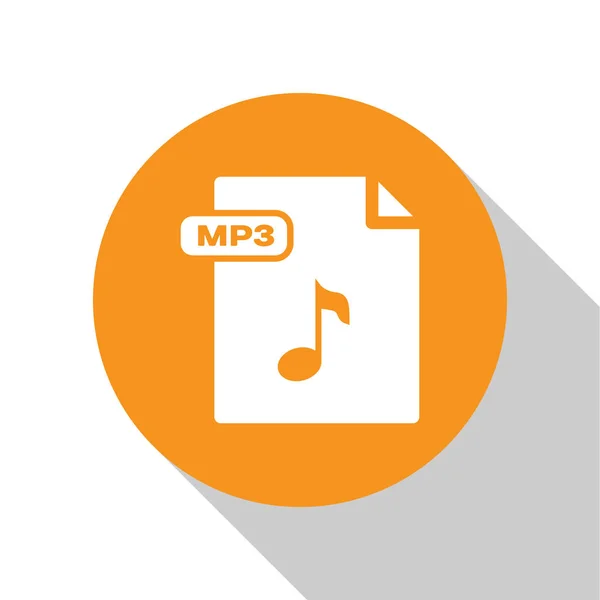 Weiße mp3-Datei Dokument. mp3-Symbol auf weißem Hintergrund isoliert herunterladen. mp3 Musikformat Zeichen. mp3-Dateisymbol. orange Kreis-Taste. Vektorillustration — Stockvektor