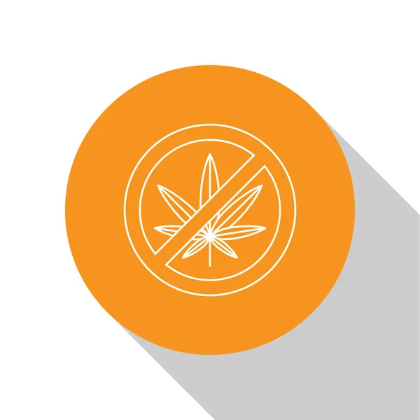 White Stop marijuana ou ícone de folha de cannabis isolado no fundo branco. Nada de fumar marijuana. Símbolo de cânhamo. Botão laranja círculo. Ilustração vetorial —  Vetores de Stock