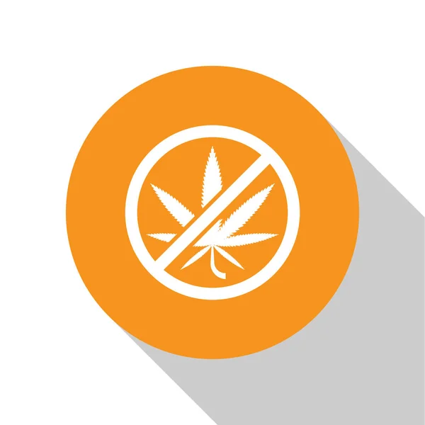 White Stop marihuana o icono de la hoja de cannabis aislado sobre fondo blanco. No fumes marihuana. Un símbolo de cáñamo. Botón círculo naranja. Ilustración vectorial — Vector de stock