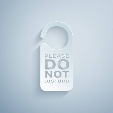 Kağıt kesiği Lütfen gri arkaplanda izole edilmiş simgeyi rahatsız etmeyin. Otel Kapısı Askısı Etiketleri. Kağıt sanatı tarzı. Vektör İllüstrasyonu