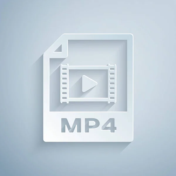 Paper cut MP4 file document. Download mp4 button icon isolated on grey background. MP4 file symbol. Paper art style. Vector Illustration — Stock Vector