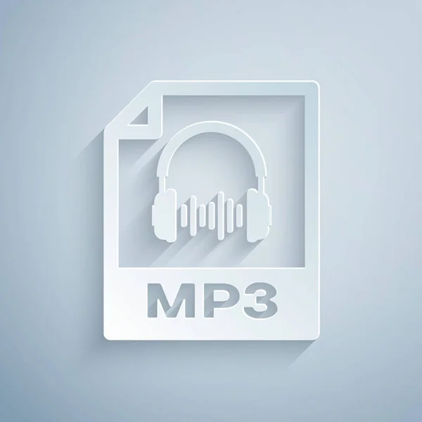 Папір вирізає файл MP3. Звантажити піктограму кнопок mp3 ізольовано на сірому фоні. Знак музичного формату MP3. Символ файла MP3. Стиль паперового мистецтва. Векторна ілюстрація — стоковий вектор