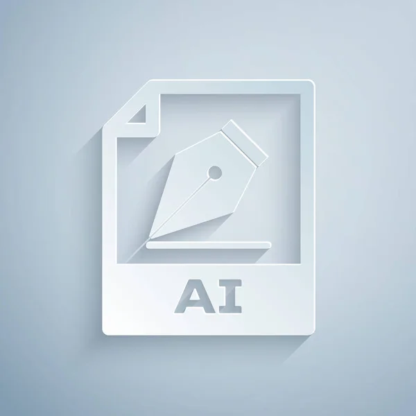 Documento de archivo AI de corte de papel. Descargar icono del botón ai aislado sobre fondo gris. Signatura AI. Estilo de arte de papel. Ilustración vectorial — Vector de stock