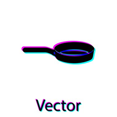 Siyah kızartma tavası simgesi beyaz arkaplanda izole edildi. Kızartma veya kızartma gıda sembolü. Vektör İllüstrasyonu