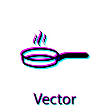 Siyah kızartma tavası simgesi beyaz arkaplanda izole edildi. Kızartma veya kızartma gıda sembolü. Vektör İllüstrasyonu