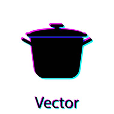 Siyah Pişirme pot simgesi beyaz arka plan üzerinde izole. Kaynatın veya güveç gıda sembolü. Vektör İllüstrasyonu