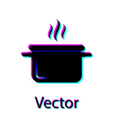 Siyah Pişirme pot simgesi beyaz arka plan üzerinde izole. Kaynatın veya güveç gıda sembolü. Vektör İllüstrasyonu