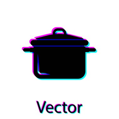 Siyah Pişirme pot simgesi beyaz arka plan üzerinde izole. Kaynatın veya güveç gıda sembolü. Vektör İllüstrasyonu