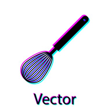 Siyah Mutfak çırpma simgesi beyaz arka plan üzerinde izole. Pişirme aleti, yumurta çırpıcı. Çatal bıçak takımı işareti. Gıda karışımı sembolü. Vektör İllüstrasyonu