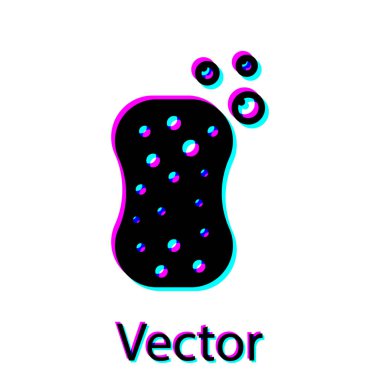 Beyaz arka plan üzerinde izole kabarcıklar simgesi ile Siyah Sünger. Bulaşık yıkamak için bast wisp. Temizlik hizmeti logosu. Vektör İllüstrasyonu