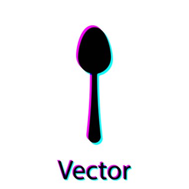 Beyaz arkaplanda siyah kaşık simgesi izole edildi. Mutfak aletleri. Çatal bıçak seti. Vektör İllüstrasyonu