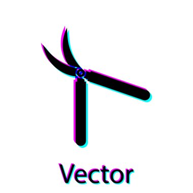 Siyah Bahçe beyaz arka plan üzerinde izole simge kırpma için el yapımı makas. Ahşap saplı budama makası. Vektör İllüstrasyonu