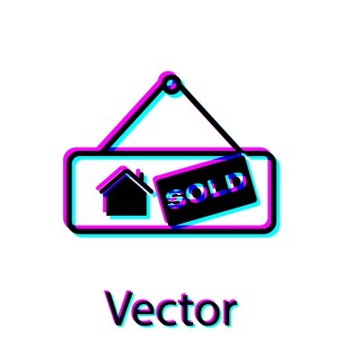 Beyaz arka planda yalıtılmış metin Satılan simgesi ile Siyah Asılı işareti. Satılan etiket. Satılan tabela. Vektör İllüstrasyonu