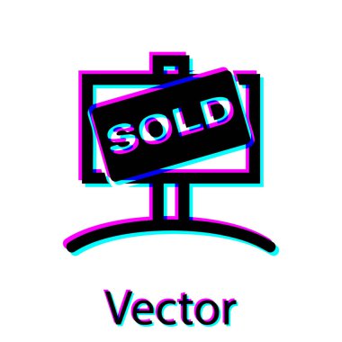 Beyaz arka planda yalıtılmış metin Satılan simgesi ile Siyah Asılı işareti. Satılan etiket. Satılan tabela. Vektör İllüstrasyonu