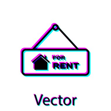 Beyaz arka planda yalıtılmış Kiralık metin simgesinin yer verdiği Siyah Asma işareti. Kiralık metinli tabela. Vektör İllüstrasyonu