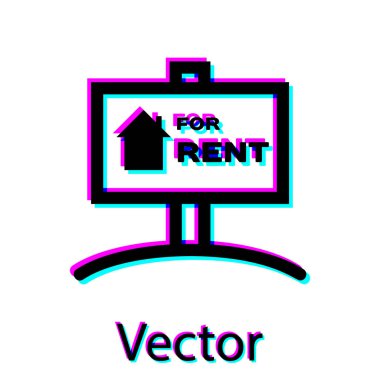 Beyaz arka planda yalıtılmış Kiralık metin simgesinin yer verdiği Siyah Asma işareti. Kiralık metinli tabela. Vektör İllüstrasyonu