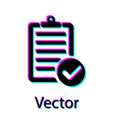 Beyaz arka planda yalıtılmış teslim listesi panosu nun ve kalem simgesinin Siyah Doğrulaması. Vektör İllüstrasyonu