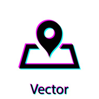 Beyaz arka planda yalıtılmış perspektif simgesinde harita kağıdındaki Siyah Yer Tutucu. Vektör İllüstrasyonu