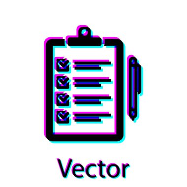 Beyaz arka planda yalıtılmış teslim listesi panosu nun ve kalem simgesinin Siyah Doğrulaması. Vektör İllüstrasyonu