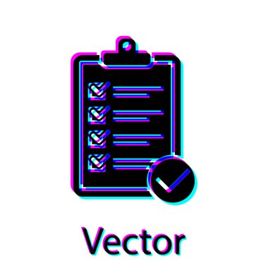 Beyaz arka planda yalıtılmış teslim listesi panosu nun ve kalem simgesinin Siyah Doğrulaması. Vektör İllüstrasyonu