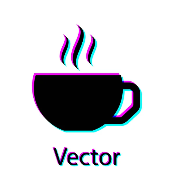 Schwarze Kaffeetasse flaches Symbol isoliert auf weißem Hintergrund. Teetasse vorhanden. Heißgetränk Kaffee. Vektorillustration — Stockvektor