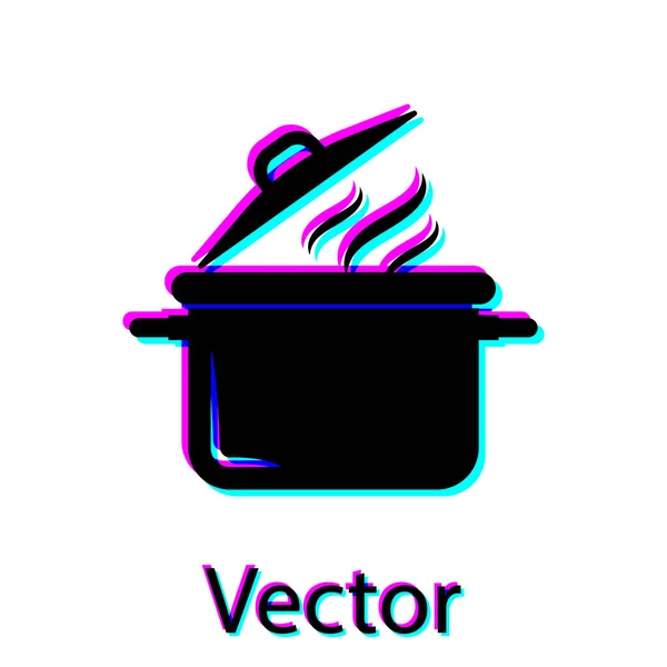 黑色烹饪锅图标隔离在白色背景上。煮沸或炖食物的象征。矢量插图 — 图库矢量图片